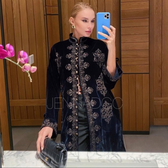 ZARA EMBROIDERED VELVET KIMONO JACKET - Picture 9 of 9